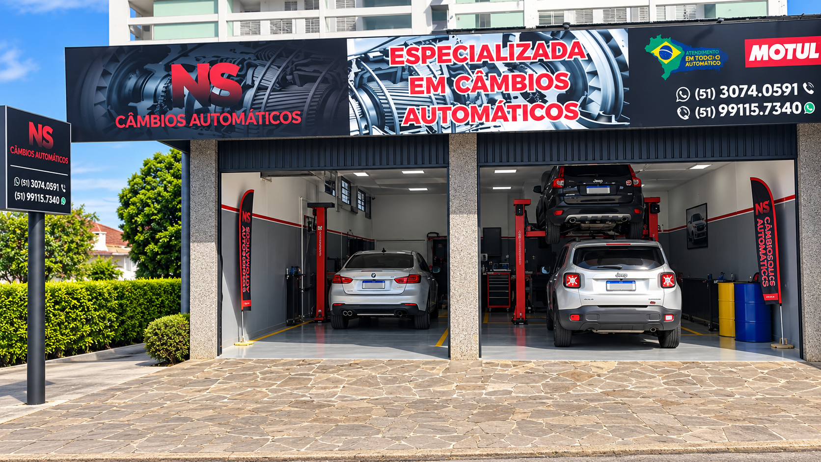 Fachada da oficina NS Câmbios Automáticos